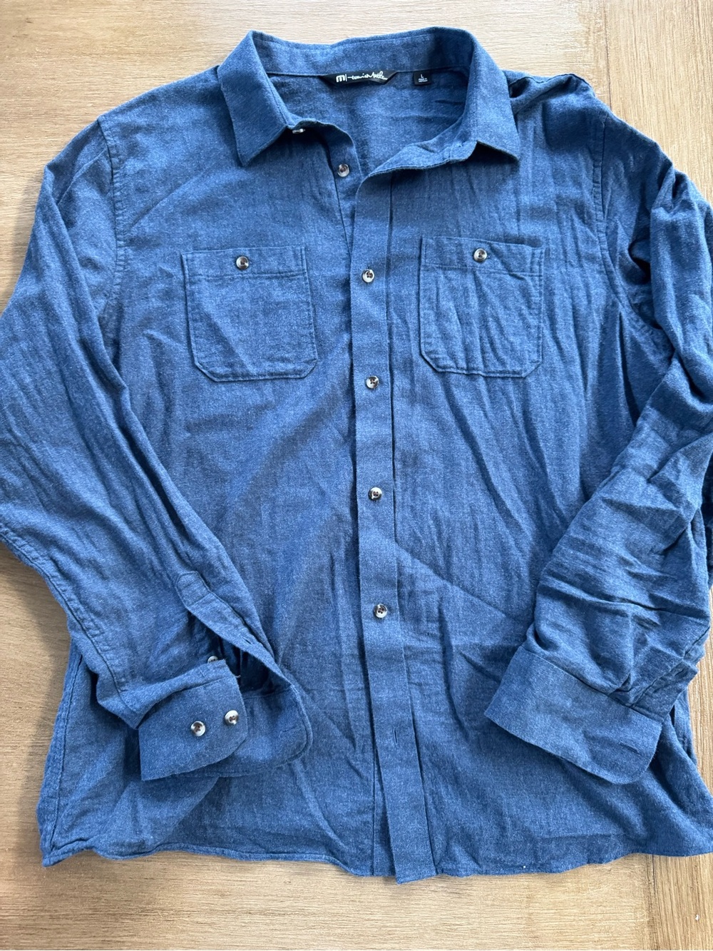 Travis Mathew Men's Casual Button-Down Shirt in Indigo Blue